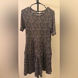 LC Lauren Conrad Black and Pink Short sleeve floral tiered dress